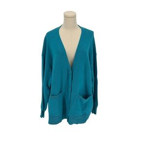 A New Day Teal Blue Knit Cardigan Sweater XL V Neck Button Front Pockets